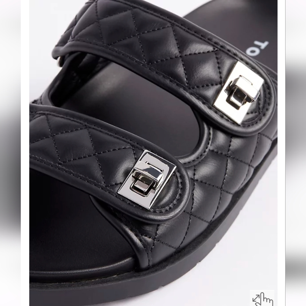 QUILTED DOUBLE BAND SLIDE - BLACK (WW)